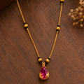 Gold Tone Mangalsutra with Ruby Teardrop Pendant for Women Traditional Daily Wear