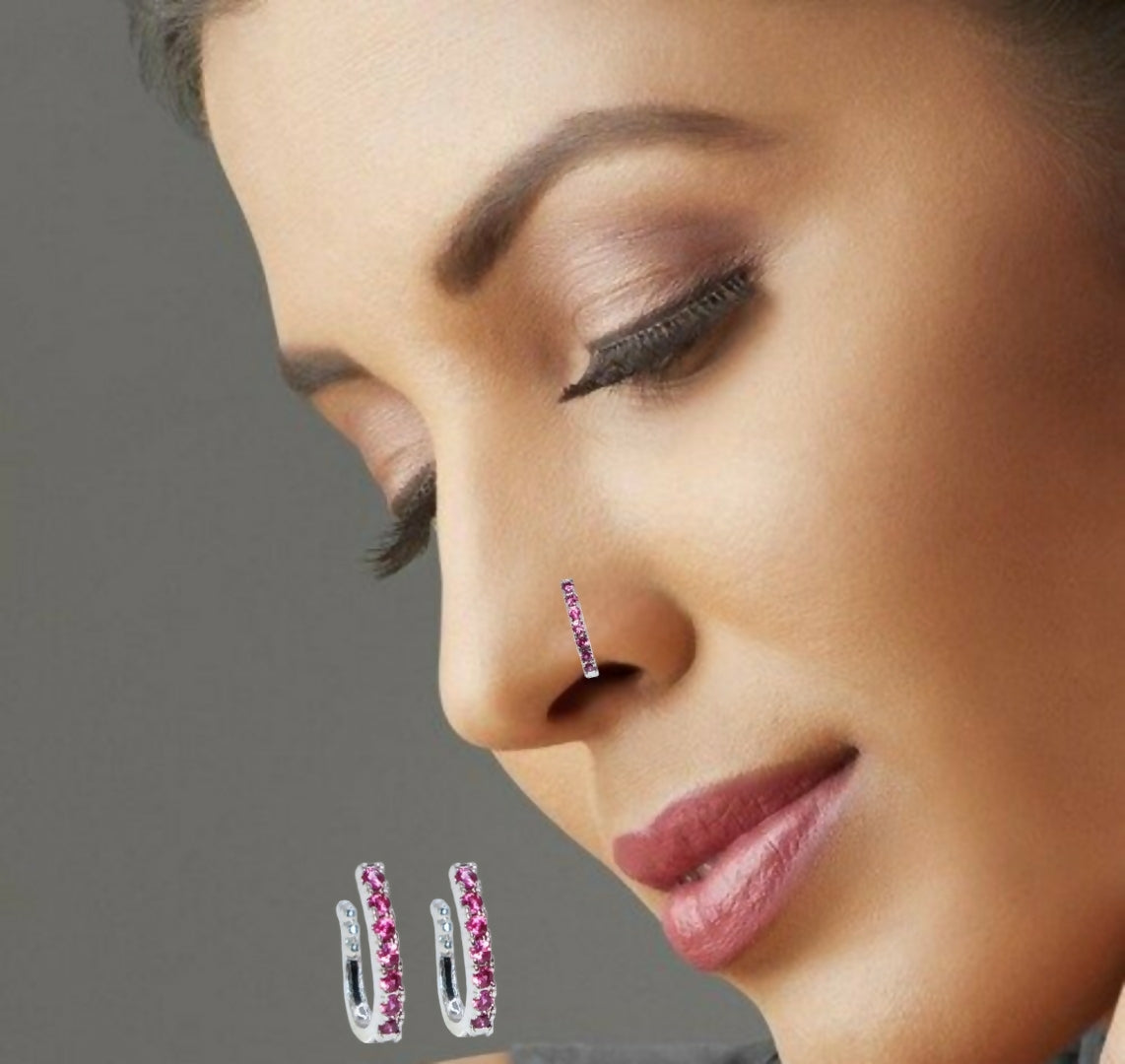 Diamond Stud Nose Pin | Silver/Gold Plated Piercing Jewelry Combo Pack of 2