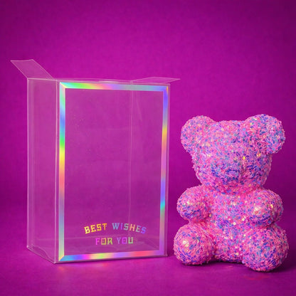 Pink Glitter Teddy Bear Showpiece with Gift Display Box Decor