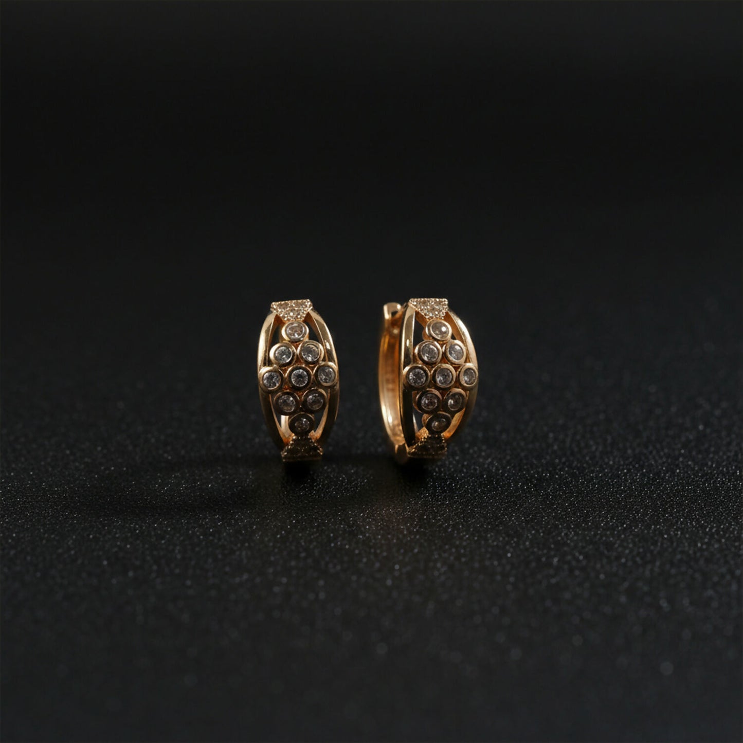 Elegant Crystal Cluster Hoop Earrings with Openwork Gold-Finish Design