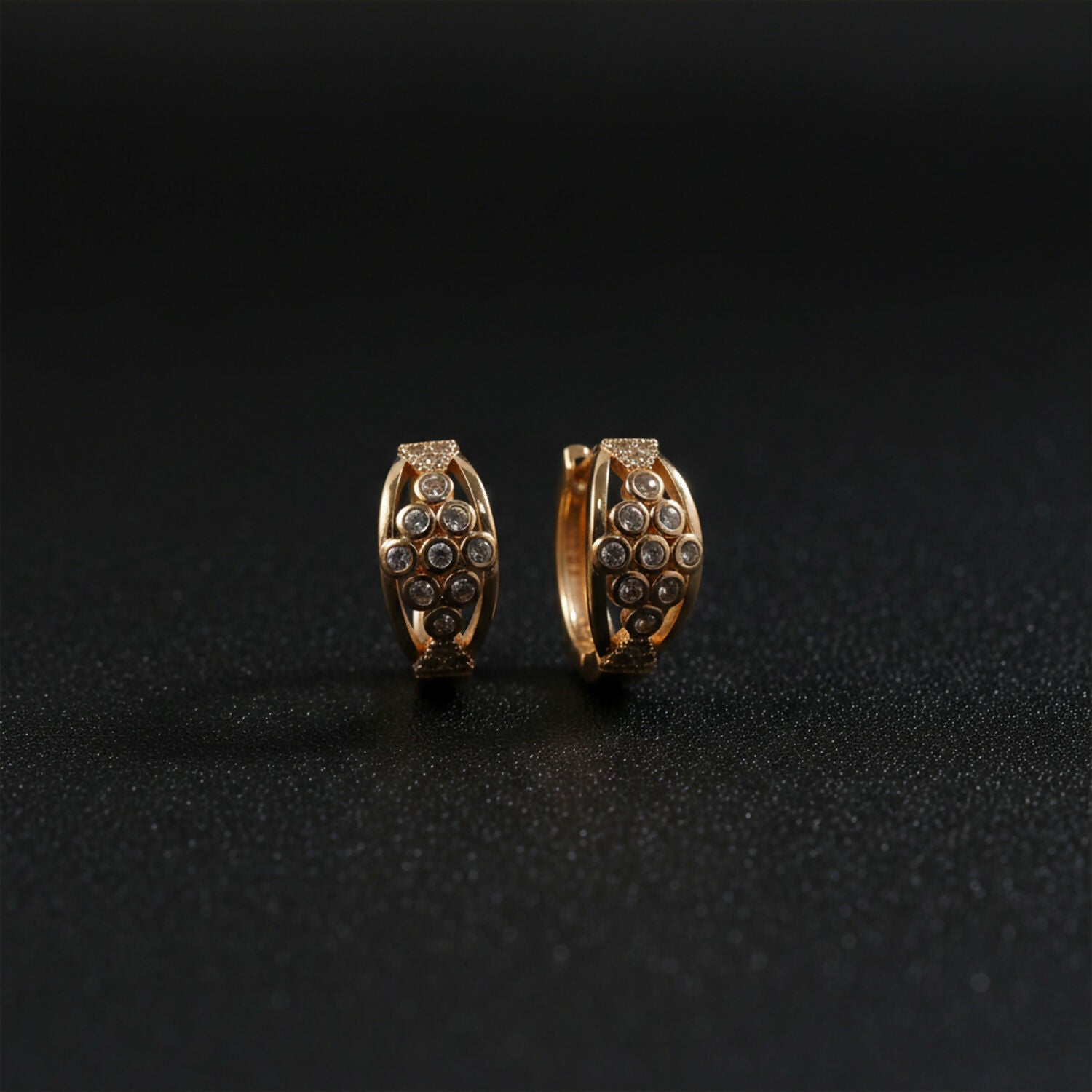 Elegant Crystal Cluster Hoop Earrings with Openwork Gold-Finish Design