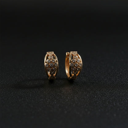 Elegant Crystal Cluster Hoop Earrings with Openwork Gold-Finish Design