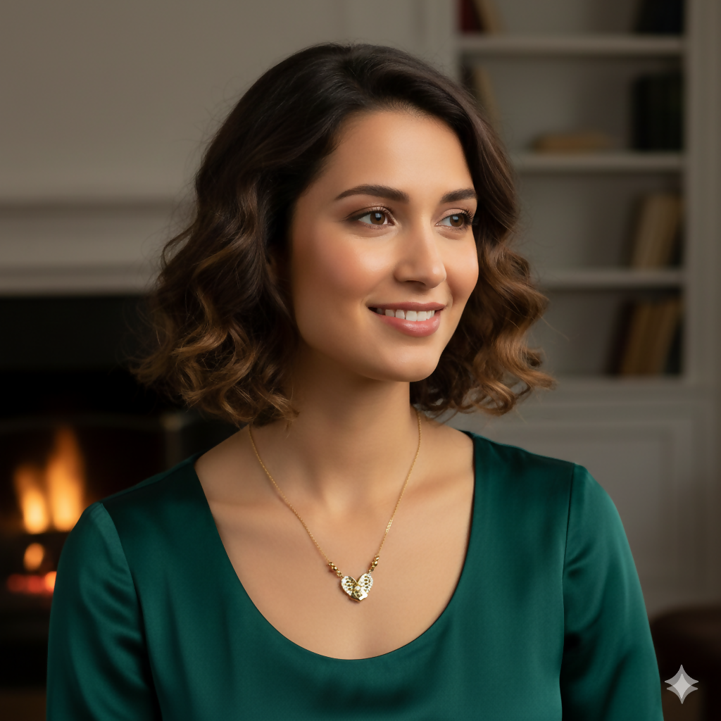 Laced heart shaped gold pendant with diamond embellishments