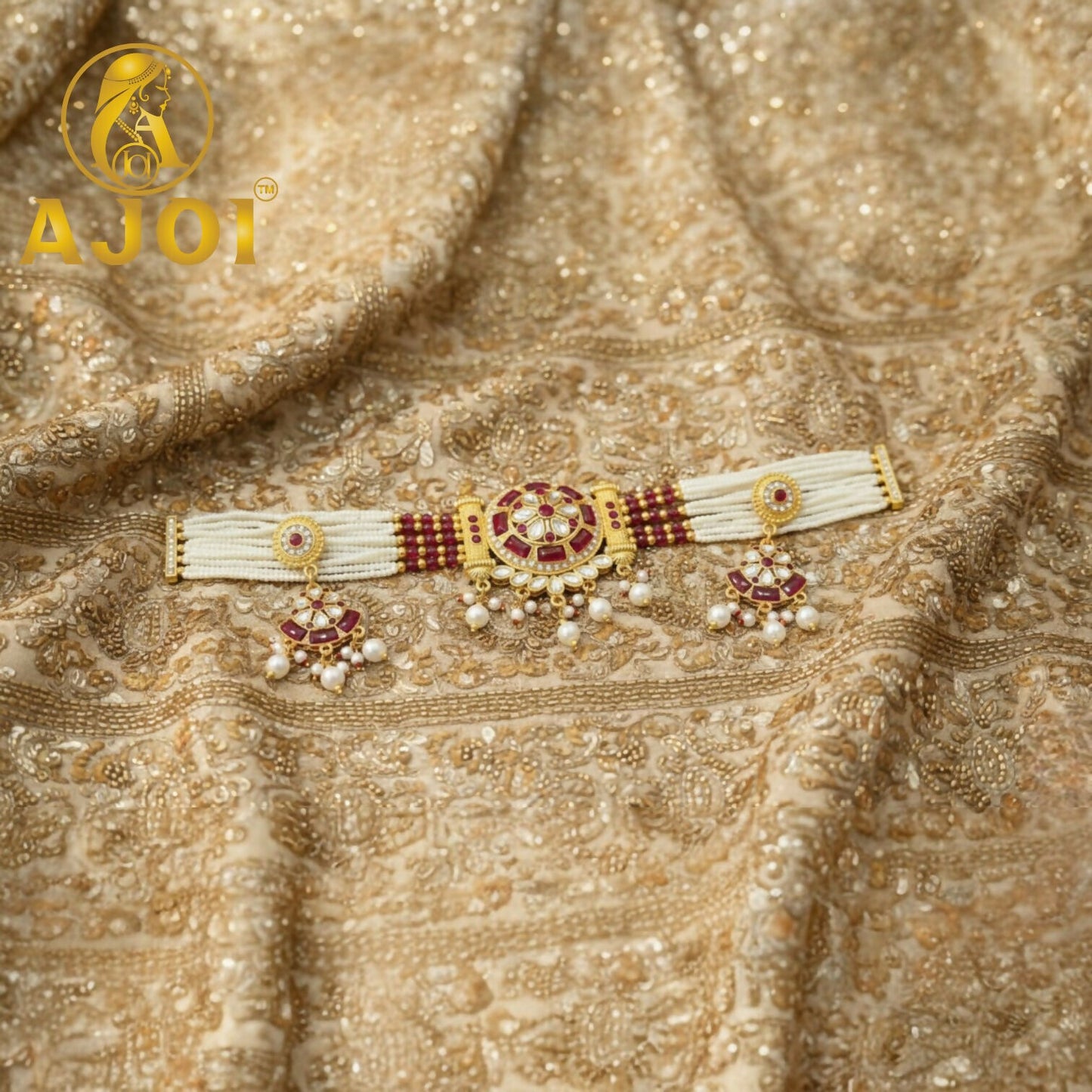 Royal Pearl Kundan Red Choker Set