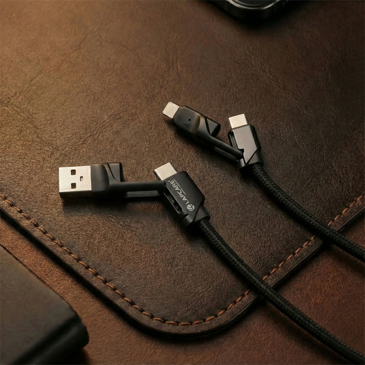 Lapcare Hook 4 in 1 Braided Charging Cable with USB A, Type C & Lightning