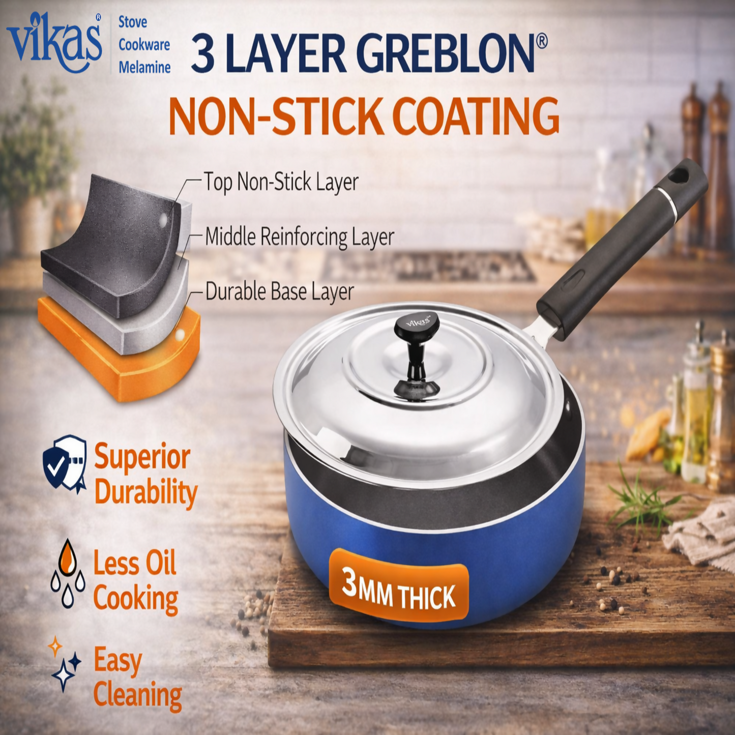 Vikas Fry Pan non-stick coating close-up