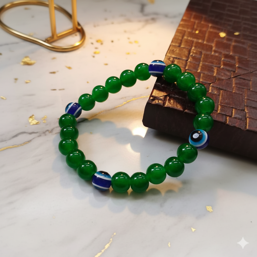 Green Evil Eye Glass Beads Bracelet