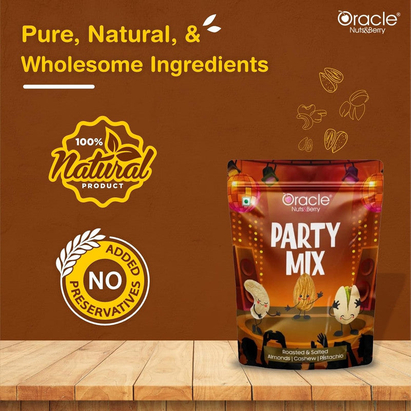 Oracle Party Mix – Roasted & Salted Almonds, Cashews & Pistachios Blend Dry Fruits Snack (200gm)