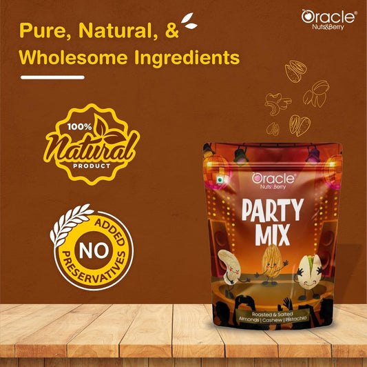 Oracle Party Mix – Roasted & Salted Almonds, Cashews & Pistachios Blend Dry Fruits Snack (200gm)