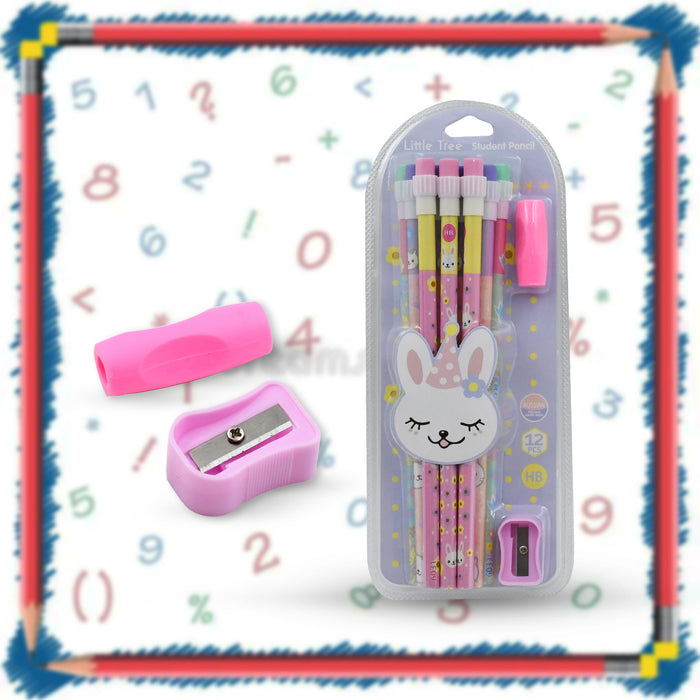 4396 Cute Rabbit Bear Drawing Graphite Writing Pencil Set with Pencil  Sharpener & Eraser, Pencil and