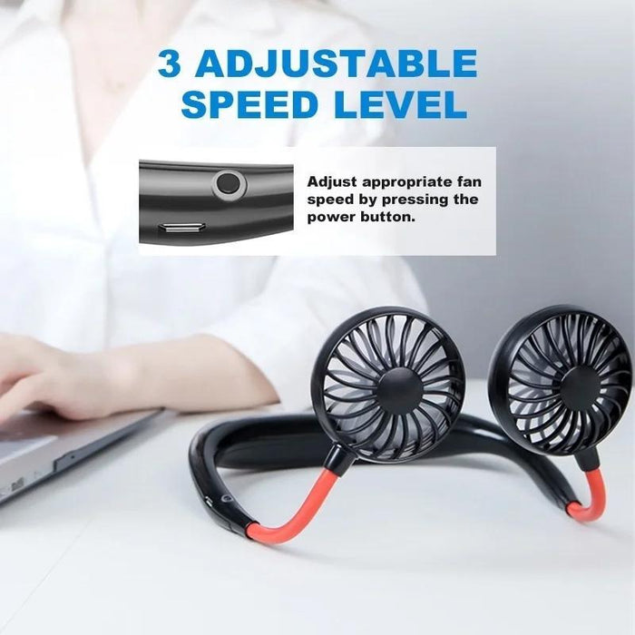Hand Free Personal Fan - Portable USB Battery Rechargeable Mini Fan - Headphone Design Wearable Neckband Fan Neck lance Fan Cooler Fan (Battery Not included)