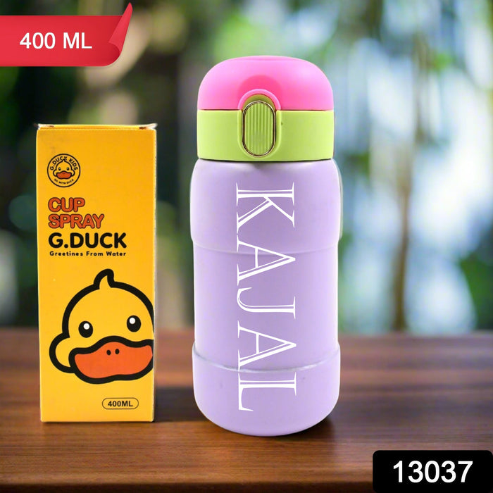 Customize Duck Stainless Steel Water Bottle For Kids Adults Steel Flask Metal Thermos, Spill Proof Cap Closure, BPA Free For School Home Office, Drinkware, 400 ML