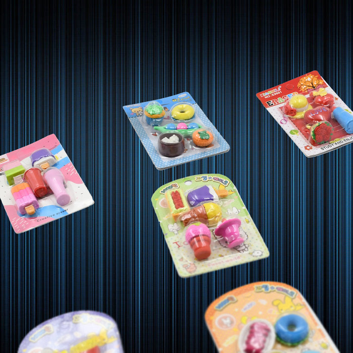 Mix Design 1Set Fancy & Stylish Colorful Erasers for Children Different Designs & Mix, Eraser Set for Return Gift, Birthday Party, School Prize (1Set)