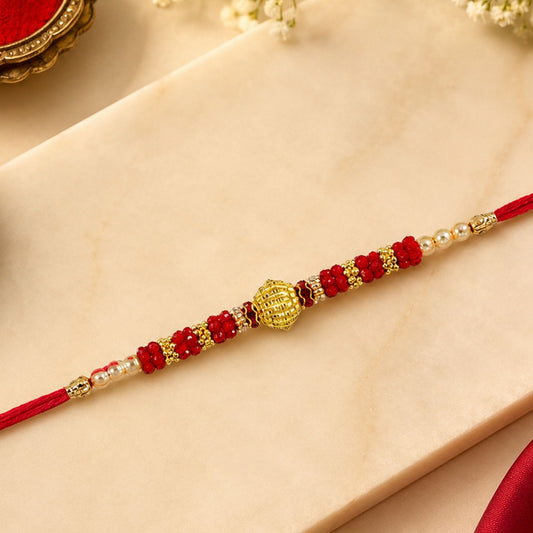 Handcrafted Designer Rakhi with Golden Centerpiece - 1 Pc