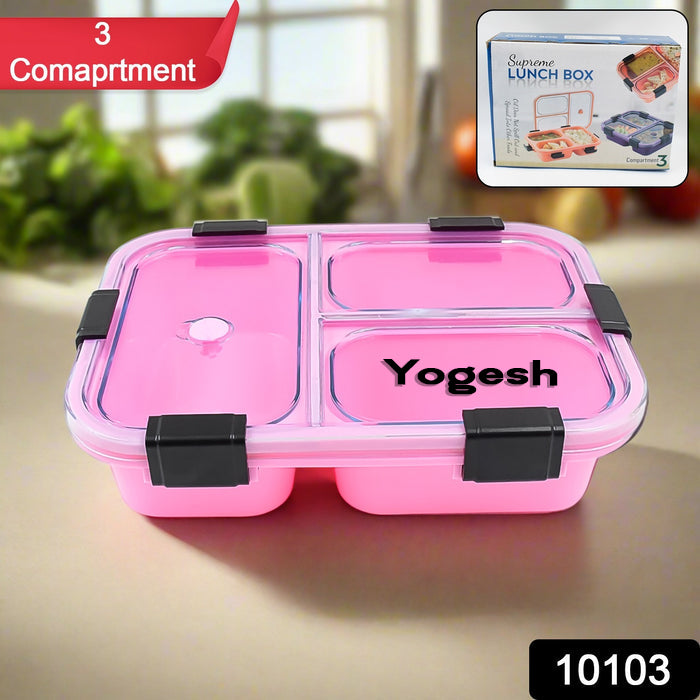 Customized Plastic 3 Compartment Insulated Lunch Box, Lunch Box (1 Pc)