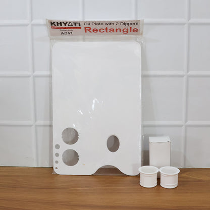 Khyati Rectangle Oil Painting Palette with 2 Dippers – Professional Artist Mixing Plate