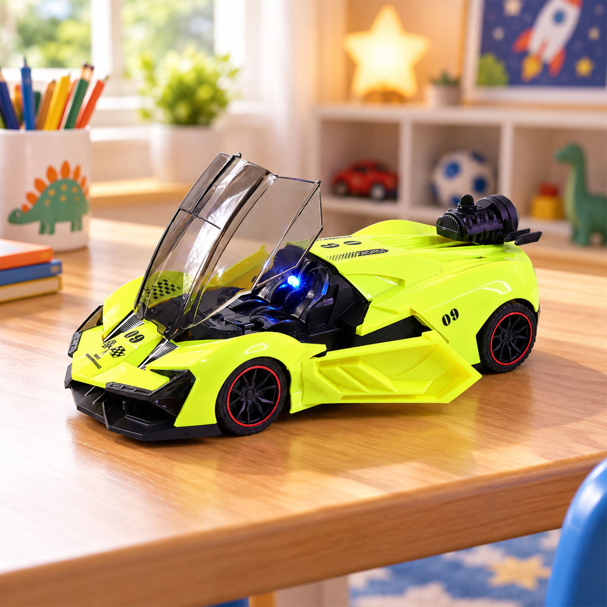 Remote Control Racing Car Toy with Water Spray Effect and LED Lights (1 Pc Set)