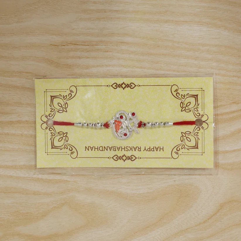 Premium Om Symbol Enamel Crystal Stone Beads Traditional Rakhi
