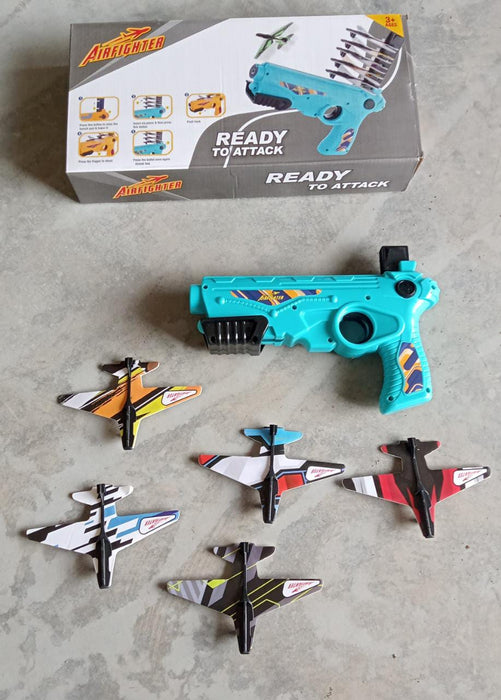 4710 Airplane Launcher Gun Toy with Foam Glider Planes, Outdoor Games for Children, Best Aeroplane Toys for Kids, Air Battle Gun Toys  ( 5 Plane Include )