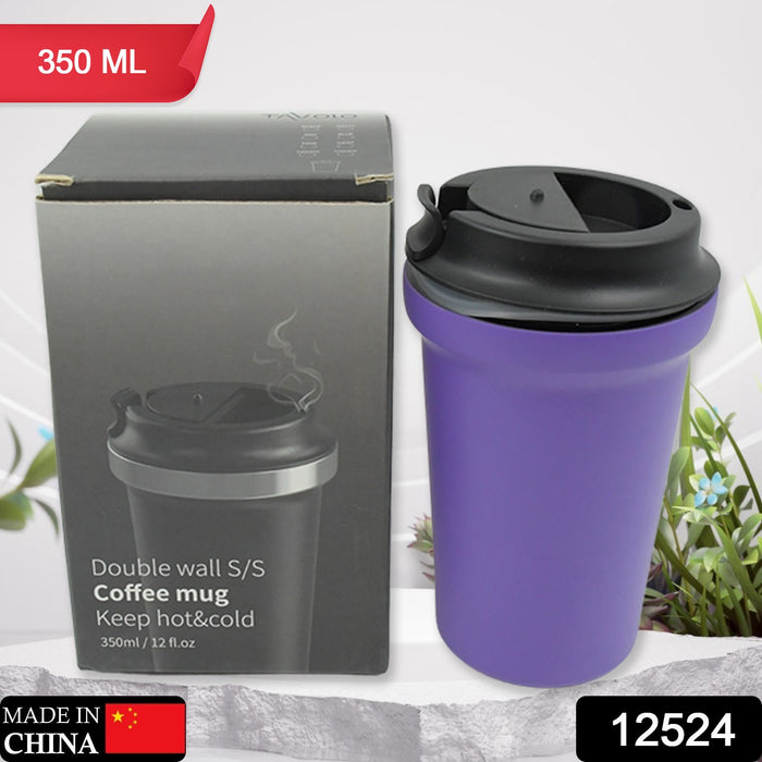 12524 Stainless Steel Vacuum Insulated Coffee Cups Double Walled Travel Mug, Car Coffee Mug with Leak Proof Lid Reusable Thermal Cup for Hot Cold Drinks Coffee, Tea (1 Pc 350ML)