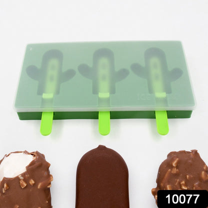 Ice Cream Mould sicle Mold, Cactus Shape Ice  Molds Homemade sicle for DIY Ice sicle, 3-Cavity Summer Food Kitchen Tools (1 Pc)