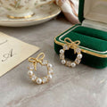 Gold-Tone Bow and Pearl Earrings – Elegant, Versatile Design