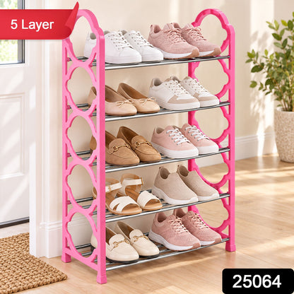 Shoe Storage Rack with Plastic Sides & Metal Rods for Home Entryway (5 Layer)