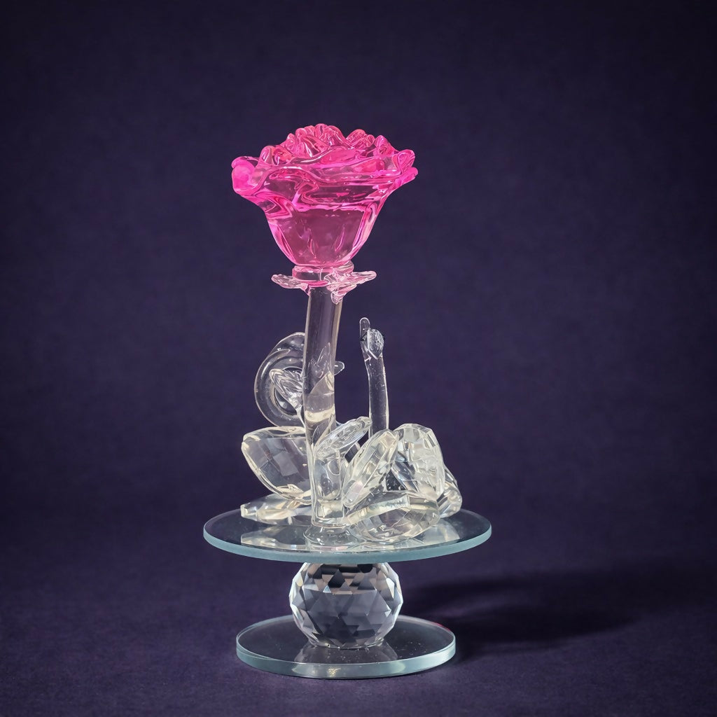 Crystal Rose Flower Showpiece with Swan Design for Home & Table Decor
