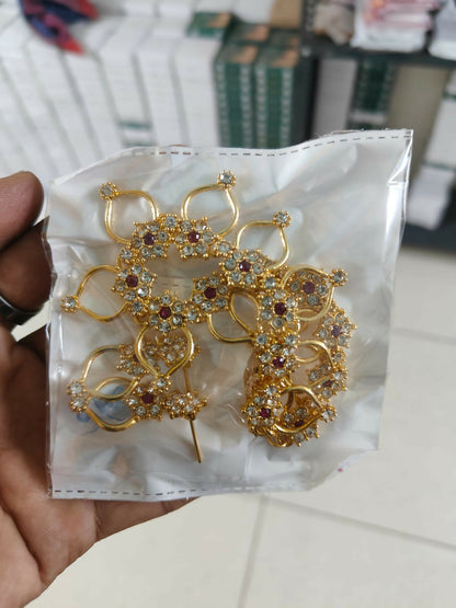 Elegant Gold-Plated Floral Necklace & Earrings Set with Pink Stone Accents