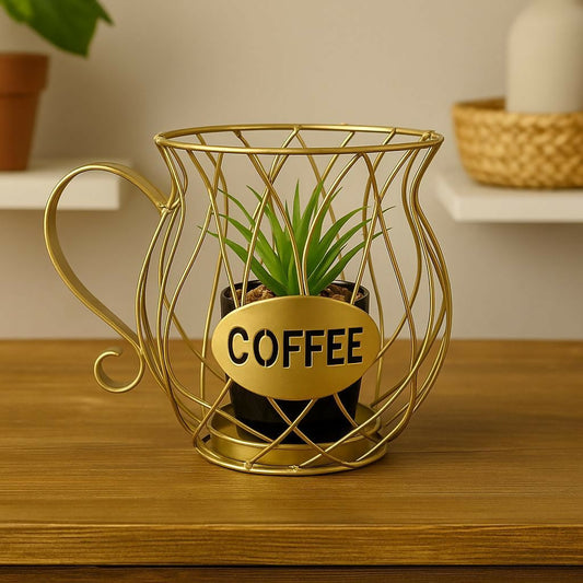 Coffee Cup Metal Planter Holder Decorative Tabletop Plant Pot Stand