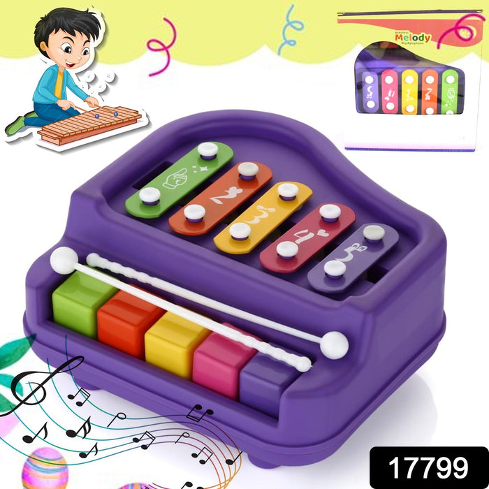 17799 2 in 1 Baby Piano Xylophone Toy for Toddlers, 5 Multicolored Key Keyboard Xylophone Piano, Preschool Educational Musical Learning Instruments Toy for Baby Kids Girls Boys 3+ Years (1 Pc)