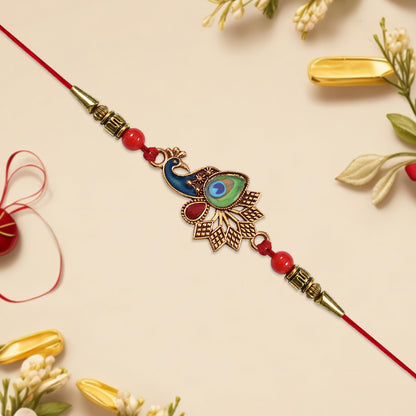 Peacock Rakhi, Vibrant Enamel & Beadwork Design (10pcs)