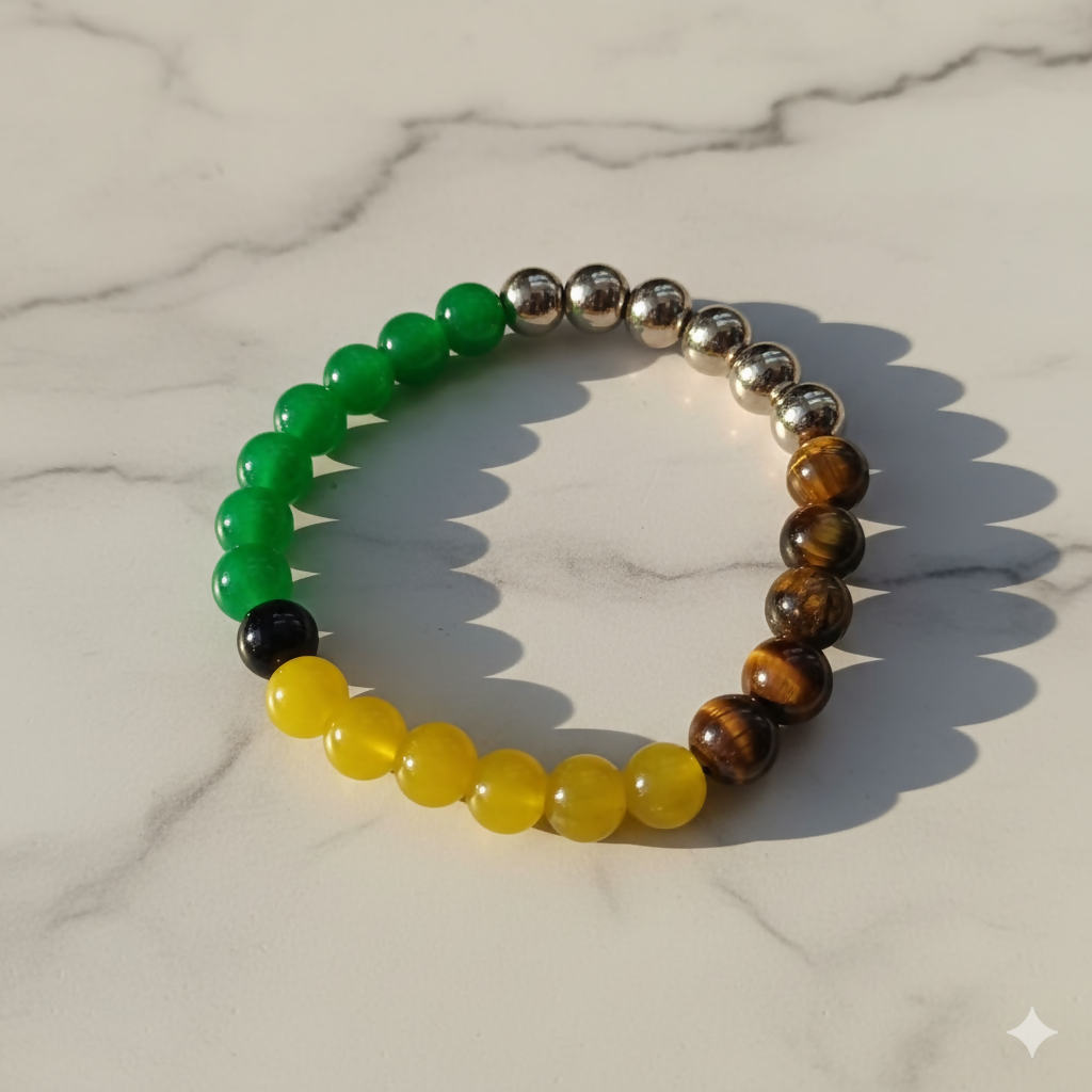 Green, Tiger's Eye, Yellow Crystal Beads Bracelet