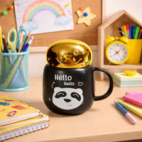 Cute Panda Ceramic Mug with Smiley Lid Coffee Tea Cup ( Color may vary )