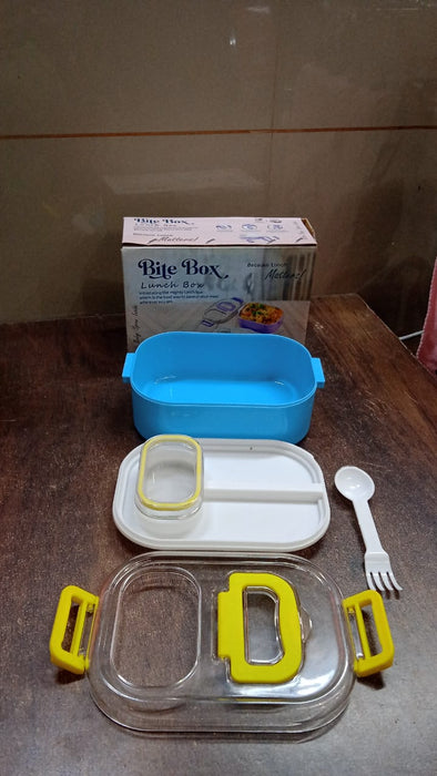 Durable Plastic Lunch box for Kids With 2 in 1 Spoon, Fork (1 Pc)