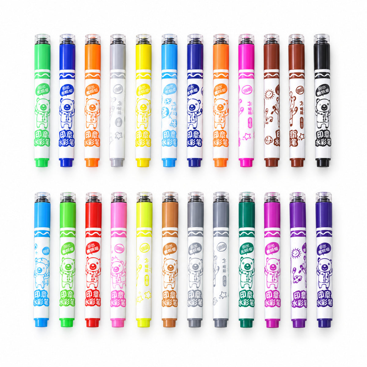 Dual End Colour Sketch Marker Pens with Stamp Designs and Case (24 Pc)
