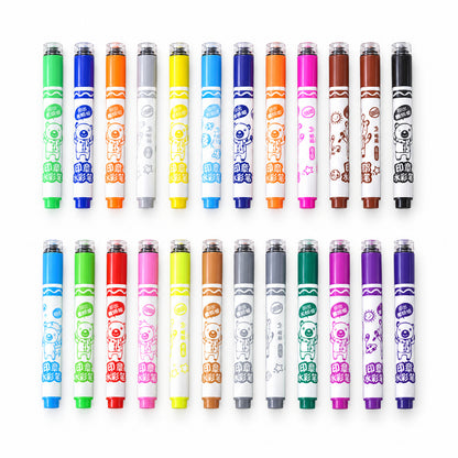 Dual End Colour Sketch Marker Pens with Stamp Designs and Case (24 Pc)