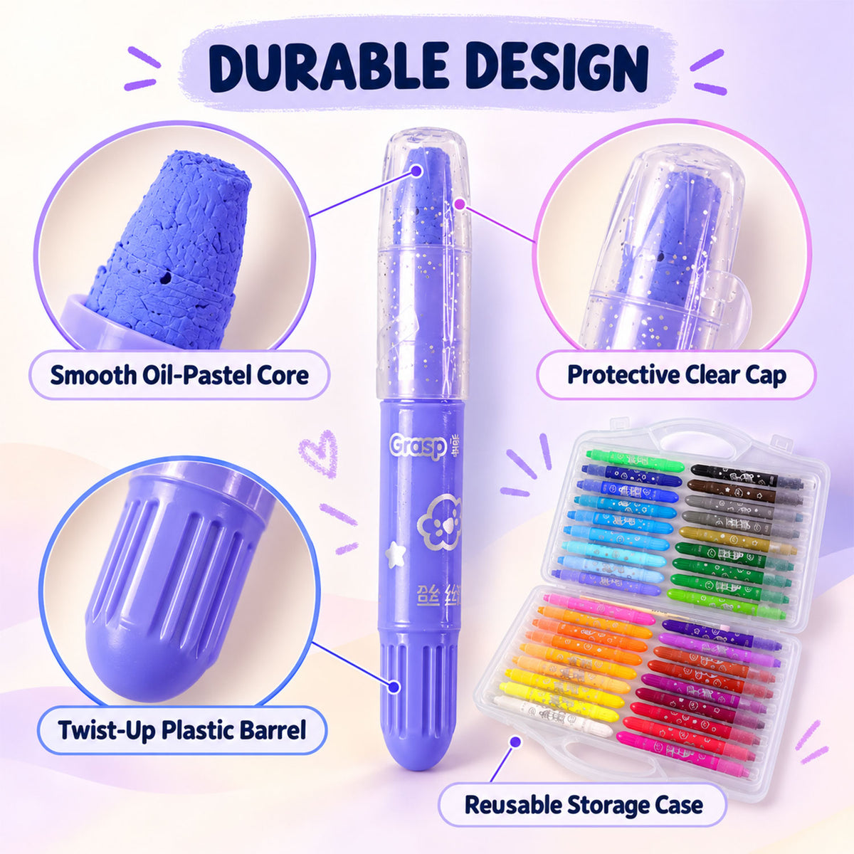 Water-Soluble Twist-Up Colour Crayons with Brush and Carry Case (36 Pc)