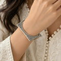 Silver Oxidized Tribal Cuff Bracelet for Women – Antique Ethnic Designer Kada Bangle