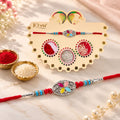 Floral Stone Rakhi with Silver Oval Design & Roli Chawal Set