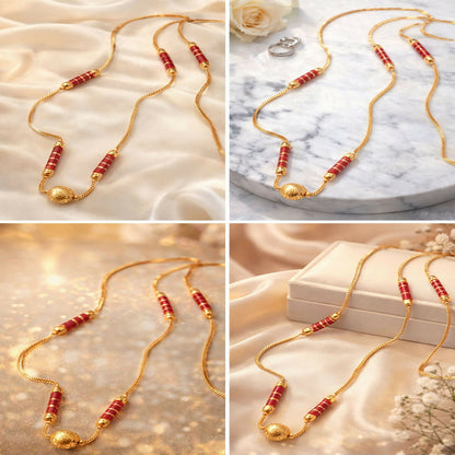 Elegant Gold Plated Designer Chain Necklace with Red Beads | Traditional & Daily Wear Necklace for Women