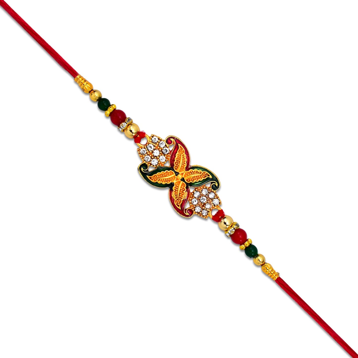 Bead Rakhi with Golden Flower Motif Elegant & Festive Sibling Gift (10pcs)