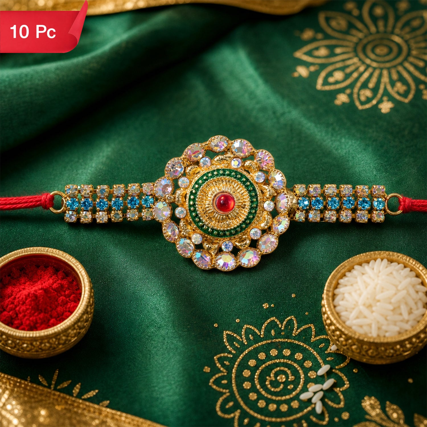 Kundan Rakhi Handcrafted Multicolor Stone Design for Brothers (10pcs)