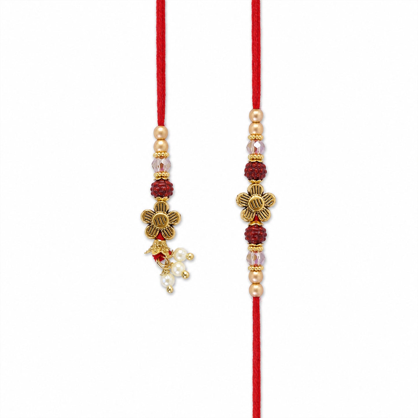 Classic Floral Motif Design Bhai Bhabhi Rakhi with Floral Rakhi and Tassel for Gift