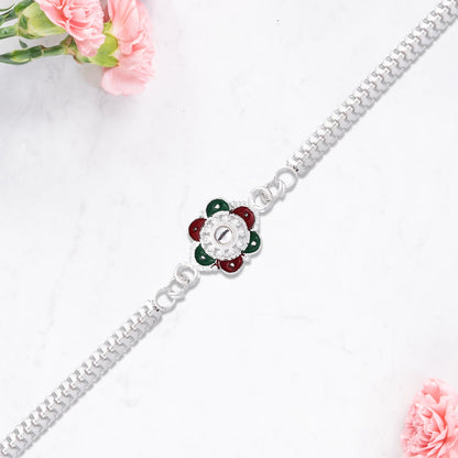 Buy Flower Rakhi for Brothers Silver Finish Mirror Stone (10pcs)