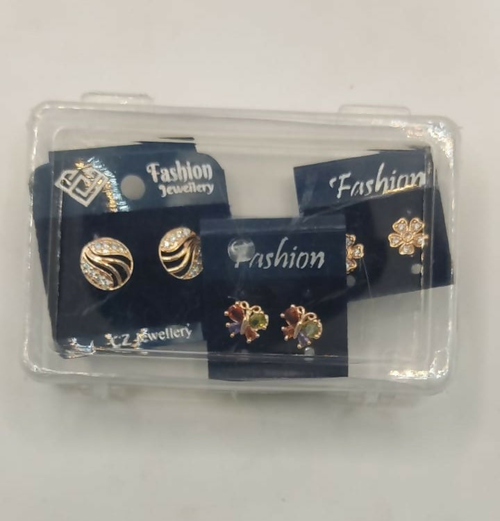 3-Pair Rose Gold Stud Earring Set - Flower, Swirl, Butterfly for women and girls Combo Pack of 3