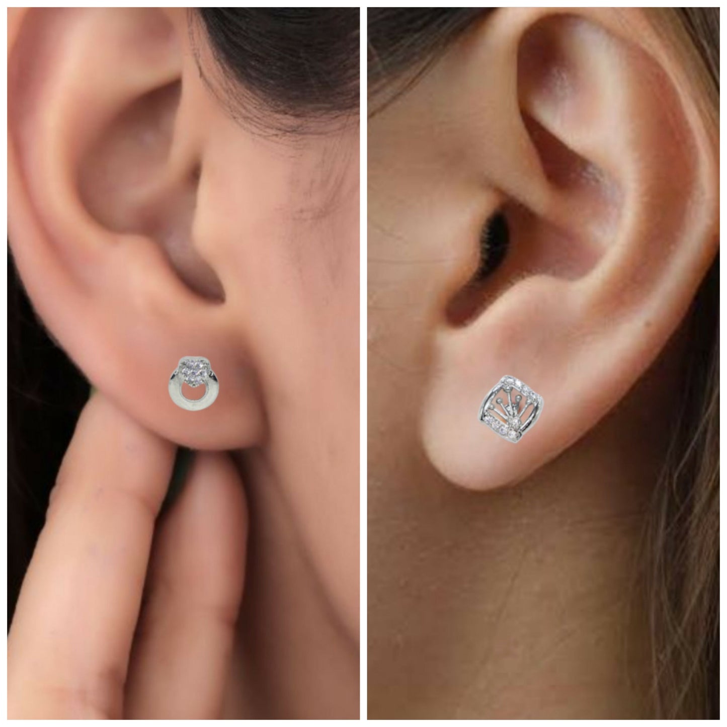 Royal crown design silver stud earrings studded with sparkling cubic zirconia