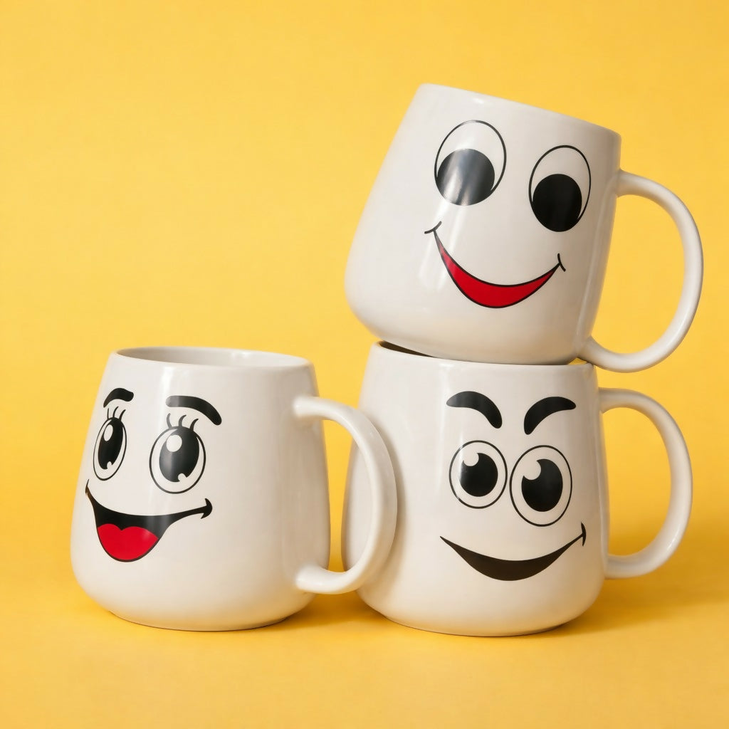 Smiley Face Printed Ceramic Coffee Mug Cute Tea Cup (Design may vary)