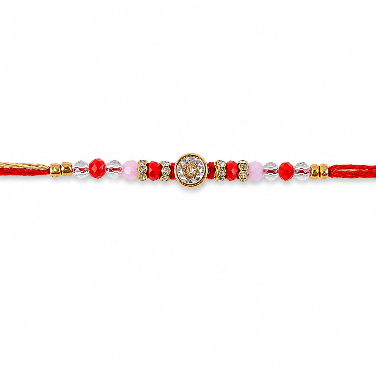 Sparkling AD Round Flower Designer Rakhi for Brother, Crystal Beads Gift