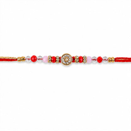 Sparkling AD Round Flower Designer Rakhi for Brother, Crystal Beads Gift